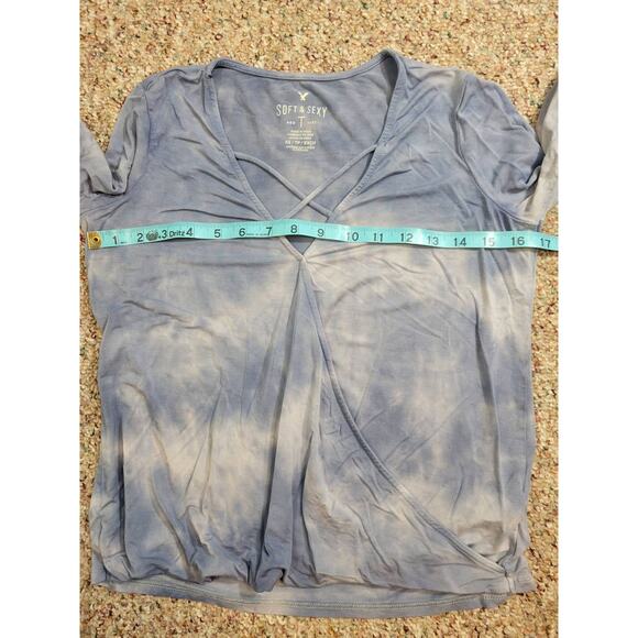 American Eagle Top Soft Sexy Size XS Blue White Tie Dye Bell Sleeve Blouse - Picture 8 of 9